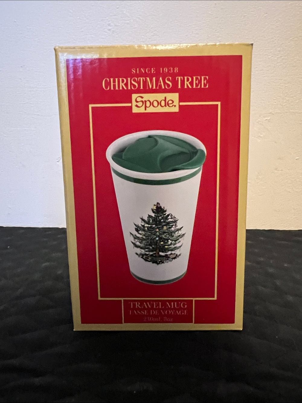 Spode Christmas Tree Travel Mug with Green Accents
